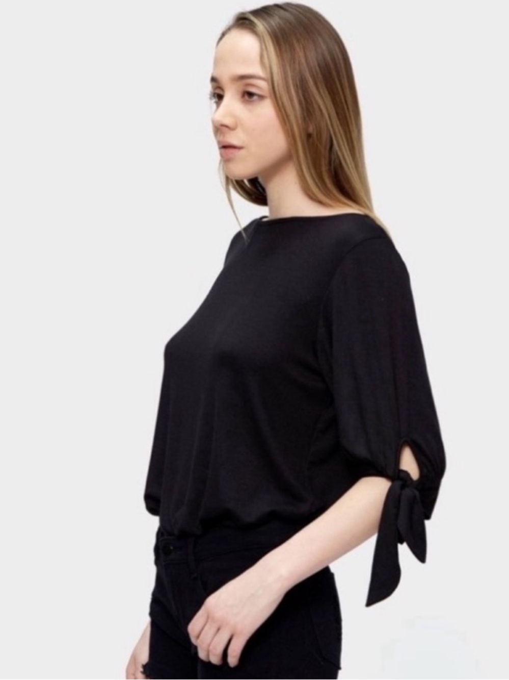 Siizu Black Top Size Large 100% Japanese Cotton Minimalist Neutral Basic Blouse